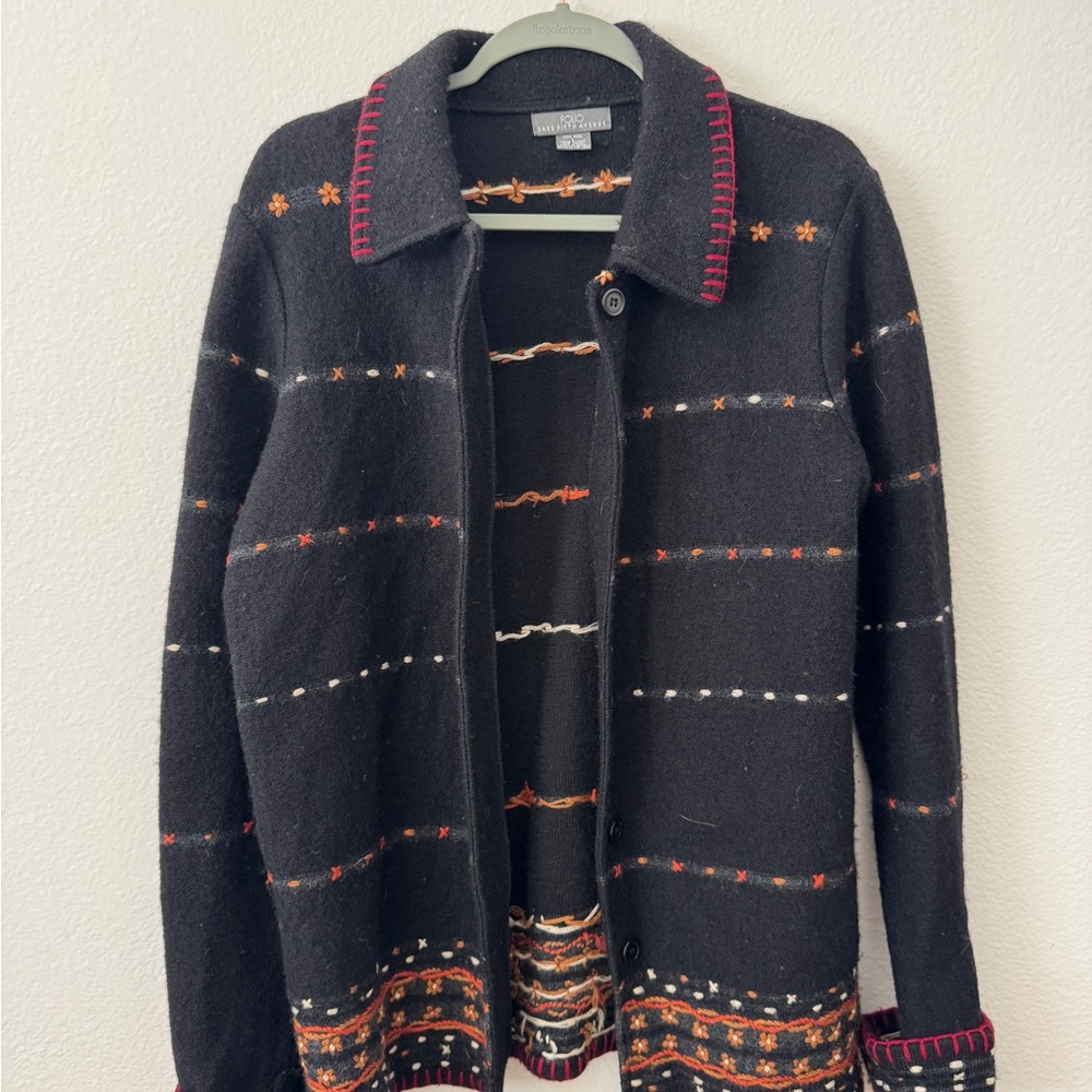 Saks Fifth Avenue Black Multicolor Cardigan